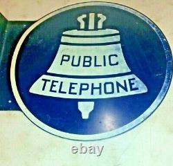 Vintage Double Sided Bell Telephone Public Phone large Metal Flange Sign
