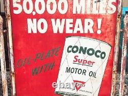 Vintage Double Sided CONOCO Curb SIGN in Original Frame & Base SUPER MOTOR OIL