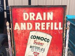 Vintage Double Sided CONOCO Curb SIGN in Original Frame & Base SUPER MOTOR OIL