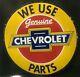 Vintage Double Sided Chevrolet Genuine Parts Gas And Oil Porcelain Enamel Sign