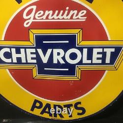 Vintage Double Sided Chevrolet Genuine Parts Gas and Oil Porcelain Enamel Sign