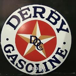 Vintage Double Sided Derby Gasoline and Oil Porcelain Enamel Sign
