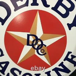 Vintage Double Sided Derby Gasoline and Oil Porcelain Enamel Sign