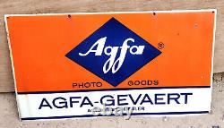 Vintage Double Sided Enamel Sign Agfa Gevaert Photo Goods Authorised Dealer 1940