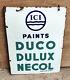 Vintage Double Sided Enamel Sign Board Old Sign Ici Paints Duco Dulux Necol 1960