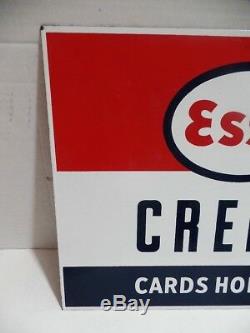 Vintage Double Sided Esso Credit Cards Honored Porcelain Pole Sign