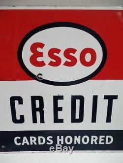 Vintage Double Sided Esso Credit Cards Honored Porcelain Pole Sign