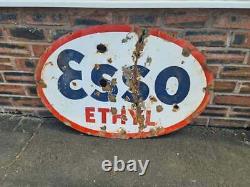 Vintage Double Sided Esso Ethyl Oval Enamel Sign