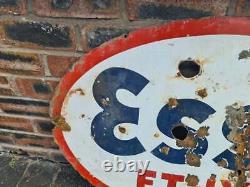 Vintage Double Sided Esso Ethyl Oval Enamel Sign