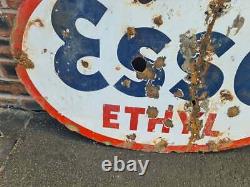 Vintage Double Sided Esso Ethyl Oval Enamel Sign