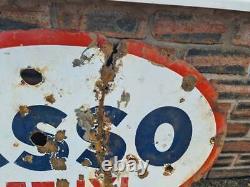 Vintage Double Sided Esso Ethyl Oval Enamel Sign