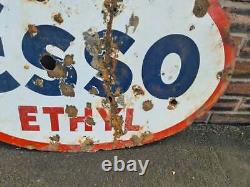 Vintage Double Sided Esso Ethyl Oval Enamel Sign