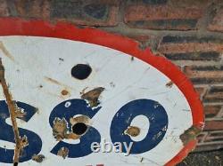 Vintage Double Sided Esso Ethyl Oval Enamel Sign