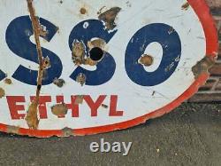 Vintage Double Sided Esso Ethyl Oval Enamel Sign