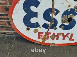 Vintage Double Sided Esso Ethyl Oval Enamel Sign