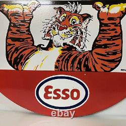 Vintage Double Sided Esso Performance Motoring Gas & Oil Porcelain Enamel Sign