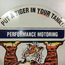 Vintage Double Sided Esso Performance Motoring Gas & Oil Porcelain Enamel Sign