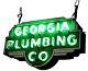 Vintage Double-sided Georgia Plumbing Co. Green Neon Sign