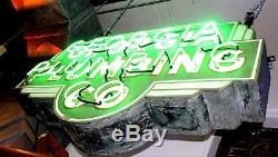 Vintage Double-Sided Georgia Plumbing Co. Green Neon Sign