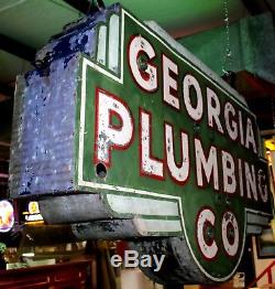 Vintage Double-Sided Georgia Plumbing Co. Green Neon Sign
