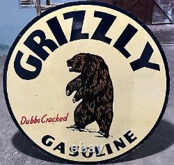 Vintage Double Sided Grizzly Gasoline & Oil Porcelain Enamel Sign