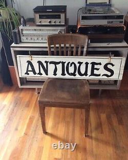 Vintage Double Sided Hanging Wood Wooden Hand Painted Antiques Shop Store Sign