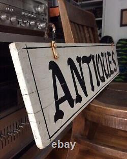 Vintage Double Sided Hanging Wood Wooden Hand Painted Antiques Shop Store Sign