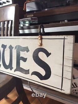 Vintage Double Sided Hanging Wood Wooden Hand Painted Antiques Shop Store Sign