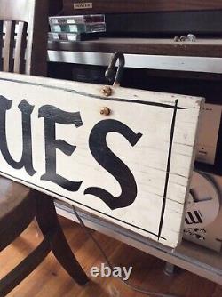 Vintage Double Sided Hanging Wood Wooden Hand Painted Antiques Shop Store Sign