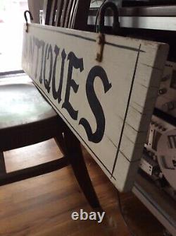 Vintage Double Sided Hanging Wood Wooden Hand Painted Antiques Shop Store Sign