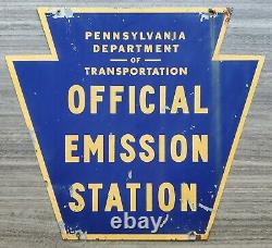 Vintage Double Sided Heavy Metal Pennsylvania State DOT Emission Sign Mechanic