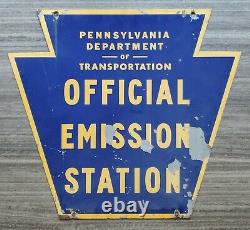 Vintage Double Sided Heavy Metal Pennsylvania State DOT Emission Sign Mechanic