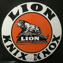 Vintage Double Sided Knix Knox Lion Petroleum Products Porcelain Enamel Sign