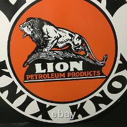 Vintage Double Sided Knix Knox Lion Petroleum Products Porcelain Enamel Sign