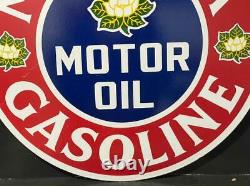 Vintage Double Sided Magnolia Motor Oil & Gasoline Porcelain Enamel Sign