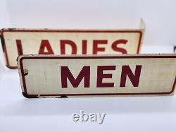 Vintage Double Sided Men Ladies Gas Station Restroom Flange Sign Pair