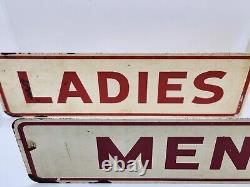 Vintage Double Sided Men Ladies Gas Station Restroom Flange Sign Pair