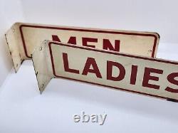 Vintage Double Sided Men Ladies Gas Station Restroom Flange Sign Pair