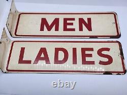 Vintage Double Sided Men Ladies Gas Station Restroom Flange Sign Pair