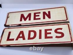 Vintage Double Sided Men Ladies Gas Station Restroom Flange Sign Pair