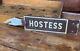 Vintage Double Sided Metal Hostess Sign With Pointing Hand Restaurant / Hotel