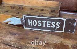 Vintage Double Sided Metal HOSTESS sign with pointing hand Restaurant / Hotel