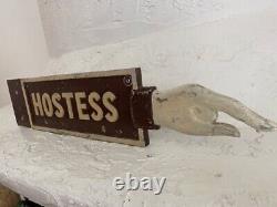 Vintage Double Sided Metal HOSTESS sign with pointing hand Restaurant / Hotel