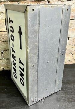 Vintage Double Sided Metal Light Box Carry Out Only Sign with Direction Arrow