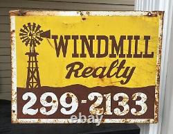 Vintage Double-Sided Metal WINDMILL REALTY Real Estate Sign Clovis CA Farmhouse