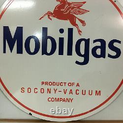Vintage Double Sided MobilGas & Oil Porcelain Enamel Sign