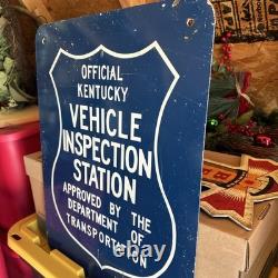 Vintage Double Sided Official Kentucky Vehicle Inspection Station Sign