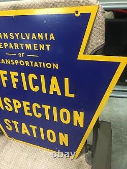 Vintage Double Sided PA DOT Official Inspection Station Sign Pennsylvania