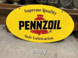 Vintage Double Sided PENNZOIL SAFE LUBRICATION Sign Display Gas Oil Station Car