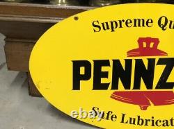 Vintage Double Sided PENNZOIL SAFE LUBRICATION Sign Display Gas Oil Station Car